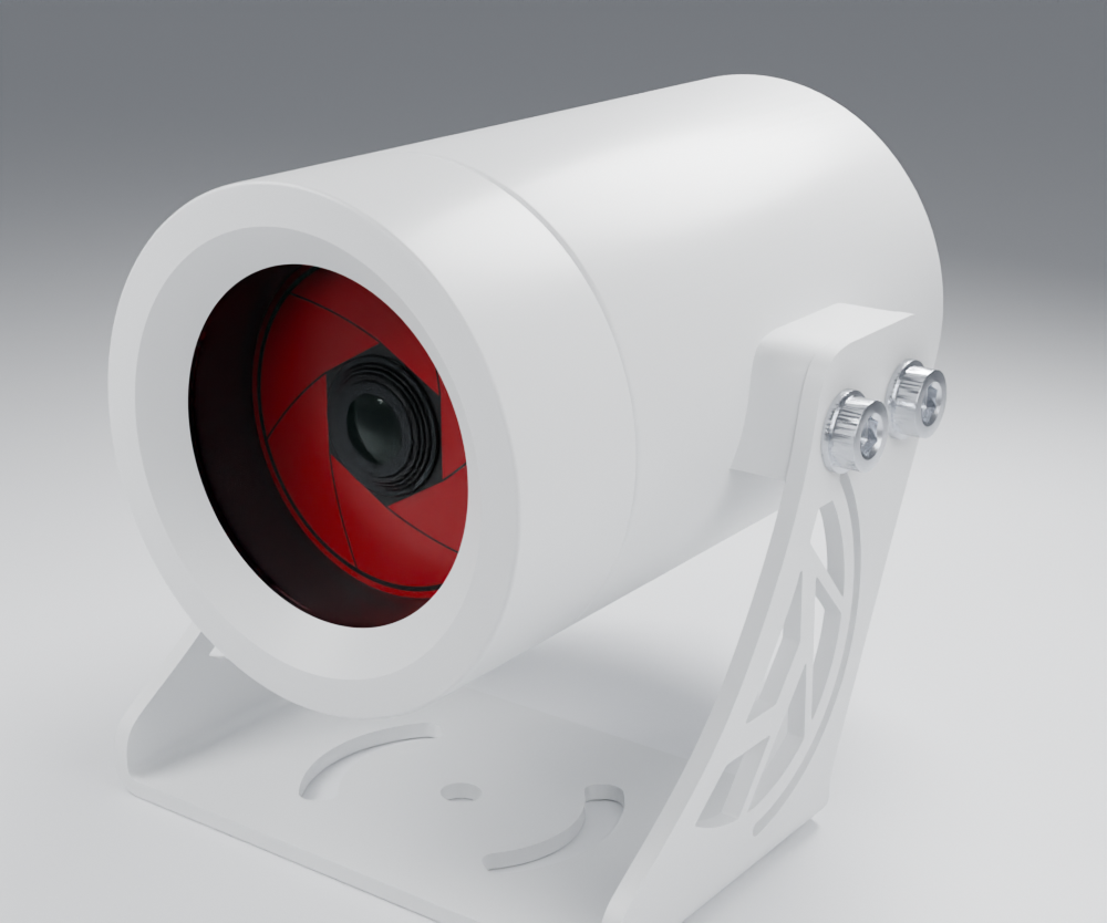 BoatEye360 V2 camera with a red aperture and flat mounting bracket